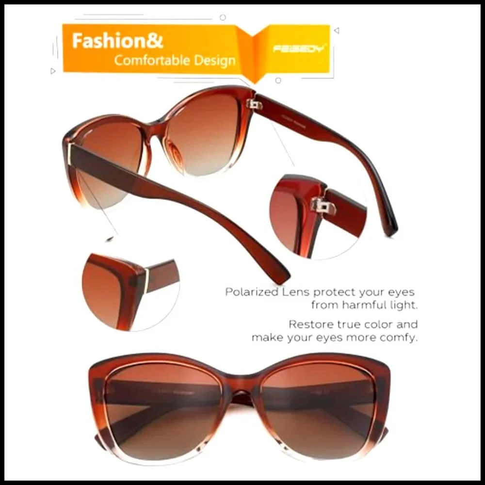 Polarized Cat Eye Sunglasses Vintage Square Frame UV400 Protection